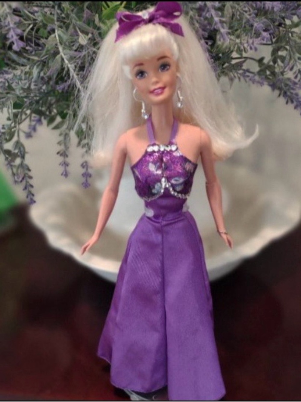 Vintage 80s/90s Barbie in a beautiful purple evening gown
